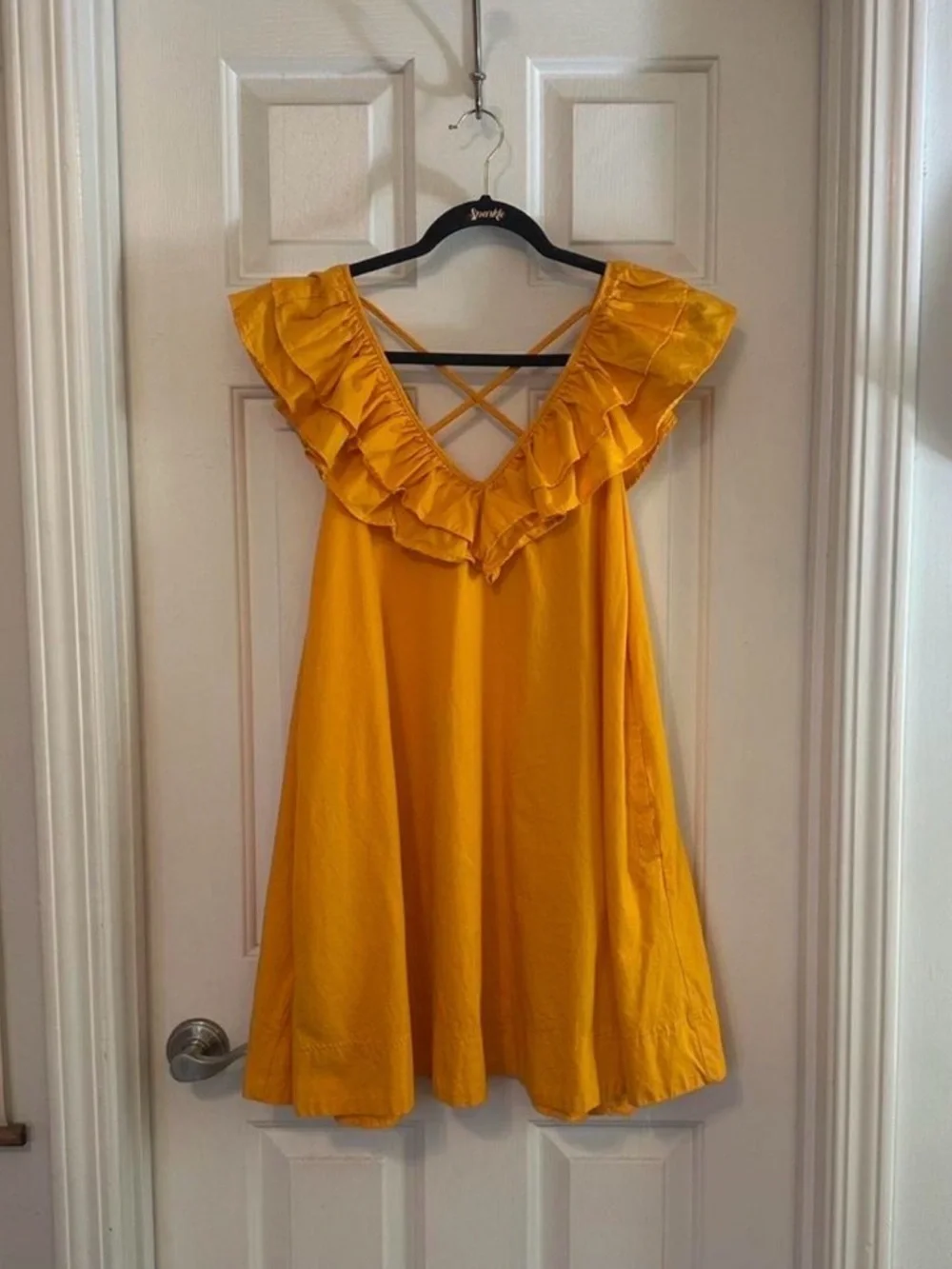 NWOT Maeve Sunrise Ruffle V-Neck Mini Dress - Yellow L - Picture 6 of 13